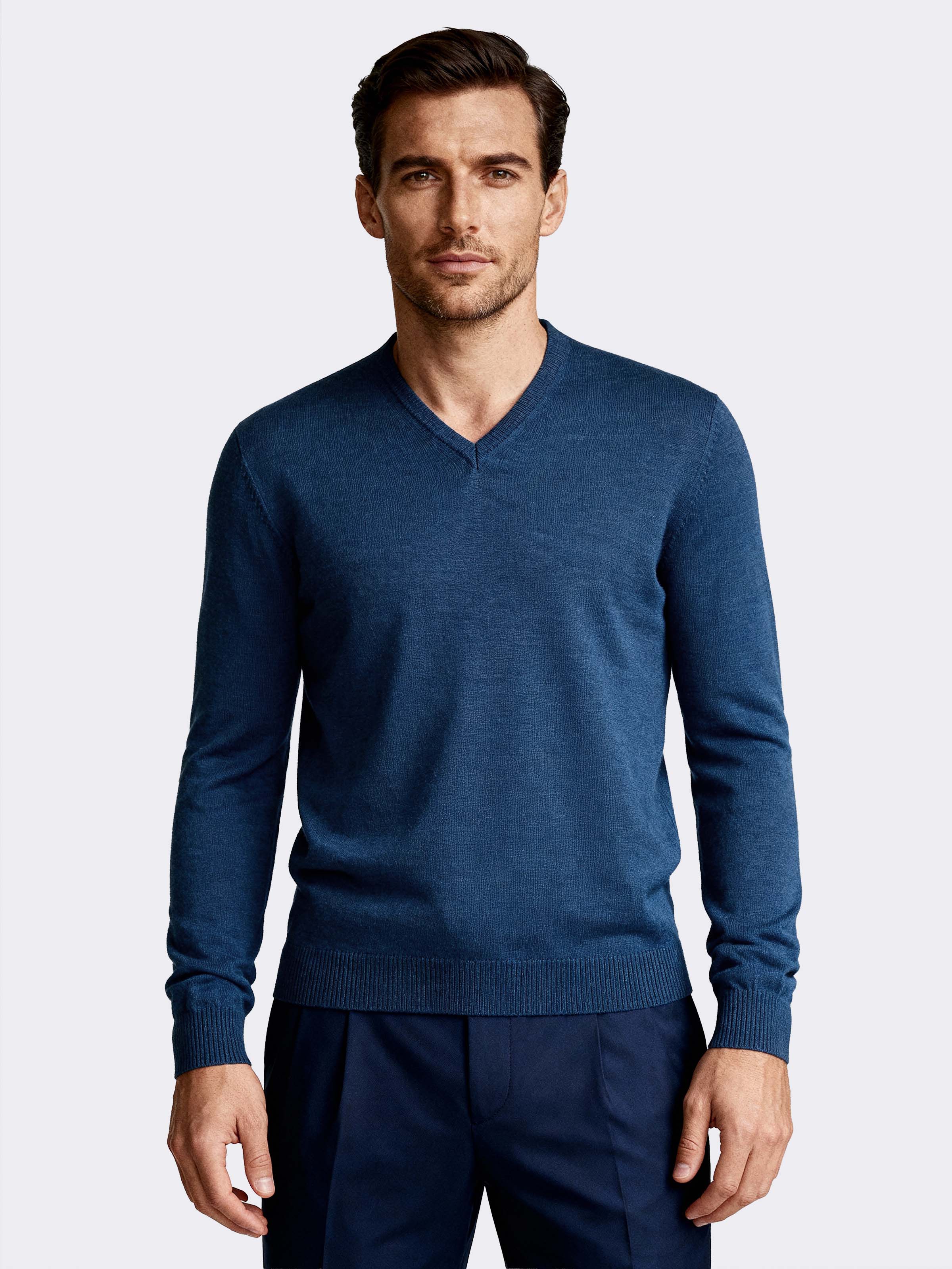 Pull Homme Laine Mérinos Raipan - Col Rond - Tailles 46 à 60 - Bleu Foncé - Fait En Italie - Neuf