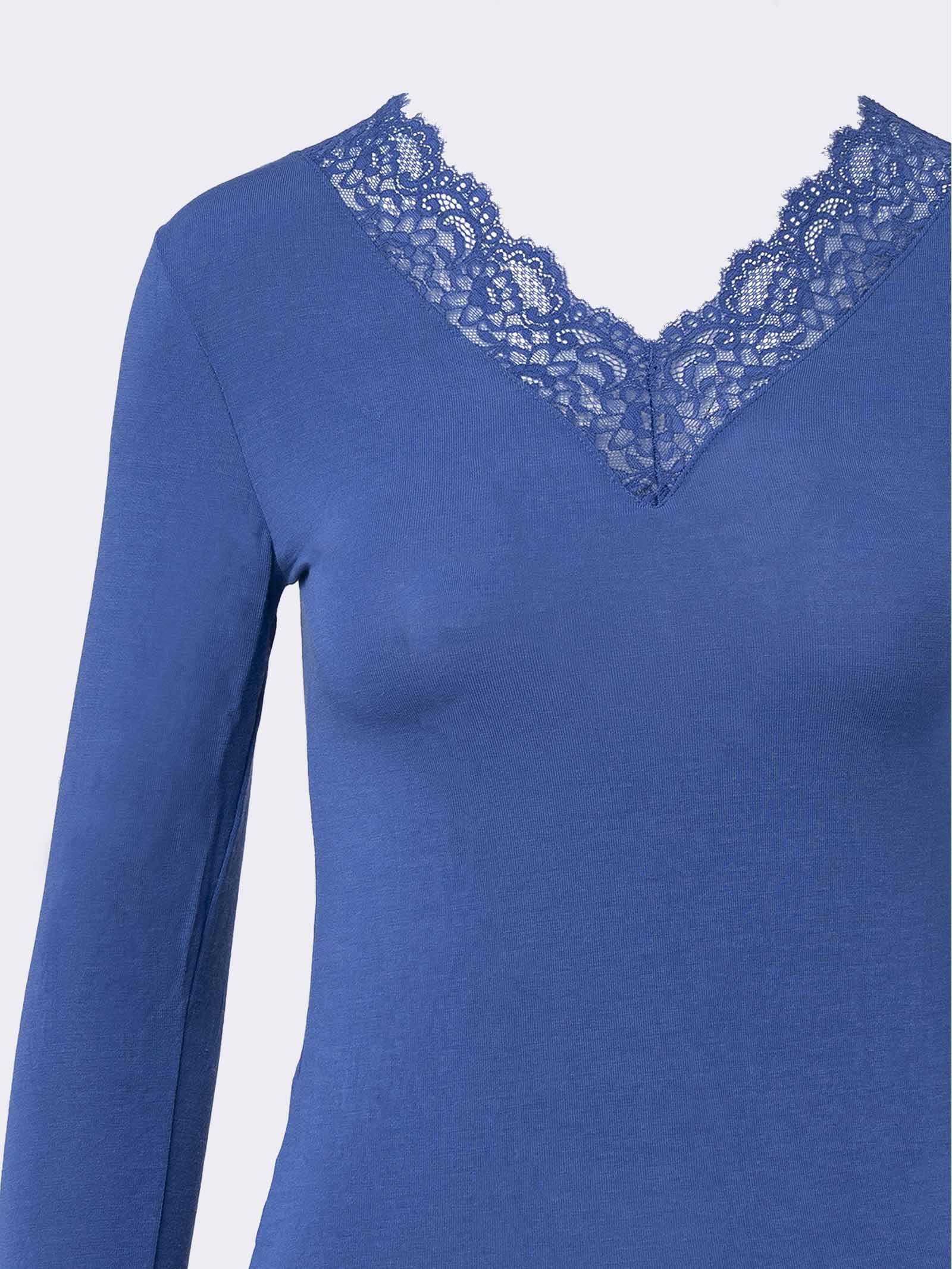 Maglia Termica Donna Con Cashmere - Manica Lunga Pizzo, Intimo Elegante E Caldo, Modal E Elastan - Foto 3